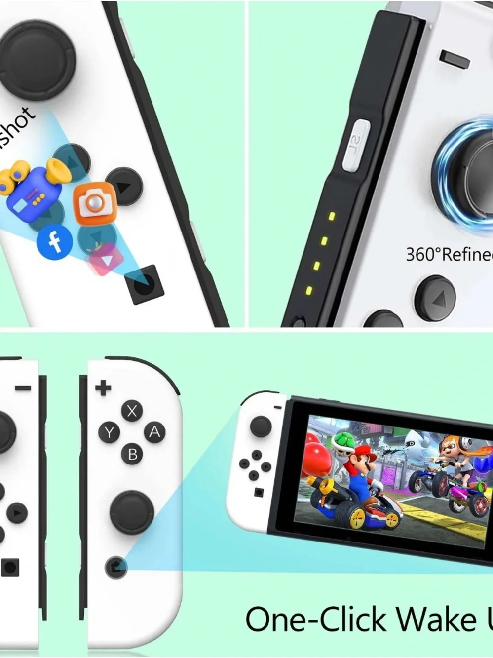 Nintendo Compatible White Game Controller Joy-Con Pair with Black Buttons